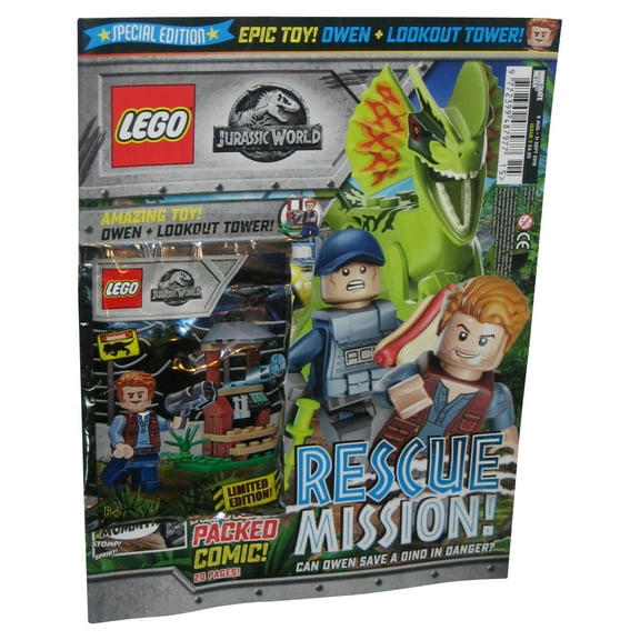 Jurassic Park World LEGO Rescue Mission Magazine Book Issue 2 w/ Owen & Lookout Tower Toy MiniFigure Pack
