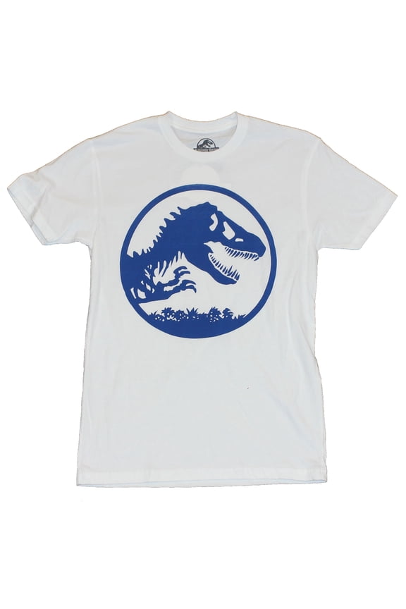 World Mens T-Shirt  - Circled Blue Skeleton T-Rex Image (Small)