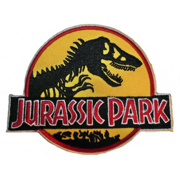 Jurassic Park Yellow Background Logo 3" Wide Embroidered Iron On Patch
