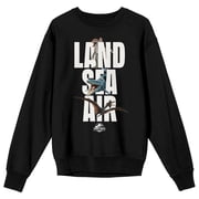 Jurassic Rebirth 2025 - Quetzalcoatlus, Spinosaurus, Mosasaurus, Air Land Sea, Coin Logo on Black Adult Crew Neck Sweatshirt - Medium