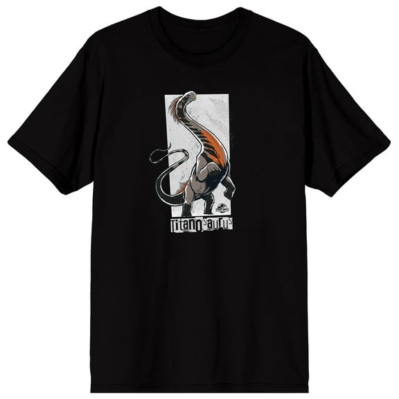 Jurassic: Rebirth (2025) Titanosaurus Vector Graphic White Distressed Frame Logo Titanosaurus Text on Black Ground Adult Crew Neck Short Sleeve T-shirt - XL