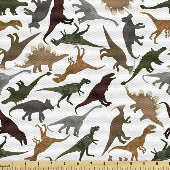 Ambesonne Jurassic Fabric by the Yard Upholstery, Wild Enormous Museum, 10 Yards, Dark Orange Burgundy