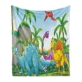 thumbnail image 1 of Jurassic Soft Flannel Fleece Blanket, Dinosaurs Living in the Jungle Illustration Palm Trees Lakeside Stones Fun Artwork, Cozy Plush for Indoor and Outdoor Use, 60" x 80", Multicolor, by Ambesonne, 1 of 5