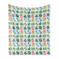 thumbnail image 1 of Jurassic Soft Flannel Fleece Throw Blanket, Colorful Dinosaur Pattern Beast Fantasy Primeval Times Happiness, Cozy Plush for Indoor and Outdoor Use, 60" x 80", Green Turquoise Marigold, by Ambesonne, 1 of 5