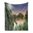 thumbnail image 1 of Jurassic Soft Flannel Fleece Throw Blanket, Dinosaur in the Jungle Trees Forest Nature Woods Scary Predator Violence, Cozy Plush for Indoor and Outdoor Use, 70" x 90", Green Blue Peach, by Ambesonne, 1 of 5