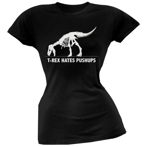 Jurassic - T-Rex Hates Pushups Black Juniors T-Shirt - Large