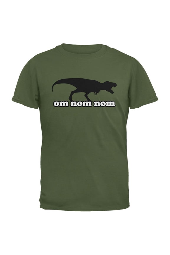 Jurassic - T-rex Om Nom Nom Military Green Adult T-Shirt - Large