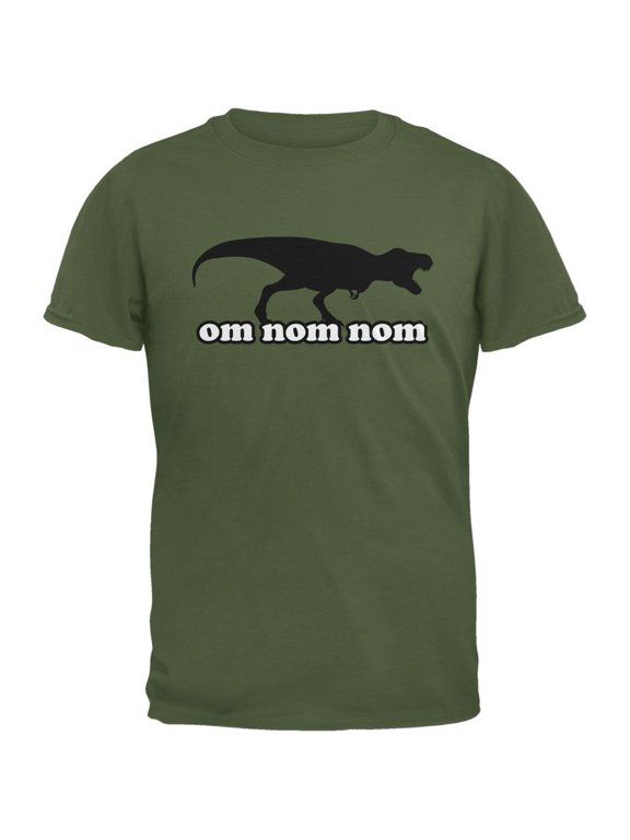 Jurassic - T-rex Om Nom Nom Military Green Adult T-Shirt - Small