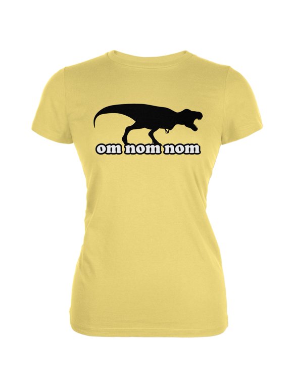 Jurassic - T-rex Om Nom Nom Yellow Juniors Soft T-Shirt - X-Large