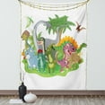 thumbnail image 1 of Jurassic Tapestry, Cartoon Group Dinosaur Friendship Humor Colorful Happy Smile Creative Jurassic Fun, Wall Hanging for Bedroom Living Room Dorm Decor, 40W X 60L Inches, Multicolor, by Ambesonne, 1 of 5
