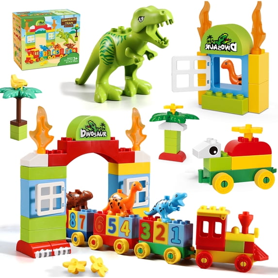 Jurassic Theme Building Blocks Dinosaur, Building Blocks ToysWith A Big T-rex,A Counting Train,and Three Dinosaurs,Compatible With All Major Brands, Gift For Kids Toddlers Boys Girls Age 3,4,5,6,7,8+
