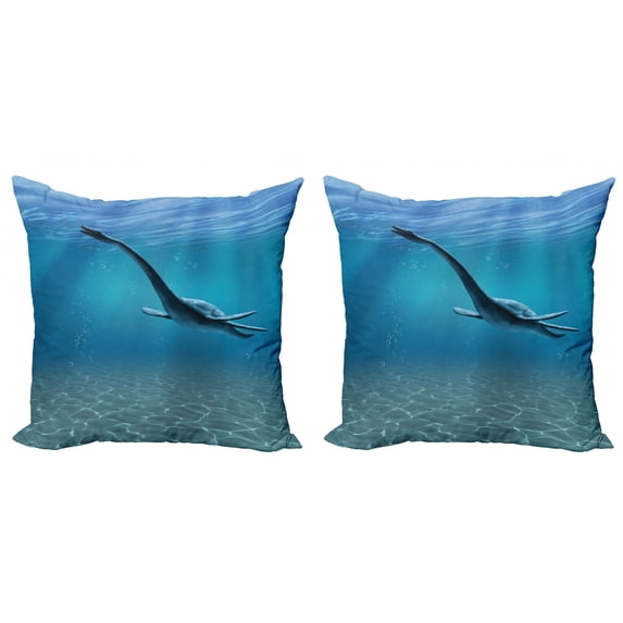 Ambesonne Blue Throw Pillow Cover 2 Pack, Aquatic Dinosaur, 20", Blue