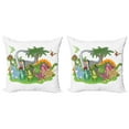 thumbnail image 1 of Ambesonne Colorful Throw Pillow Cover 2 Pack, Cartoon Group Dinosaur, 24", Multicolor, 1 of 6