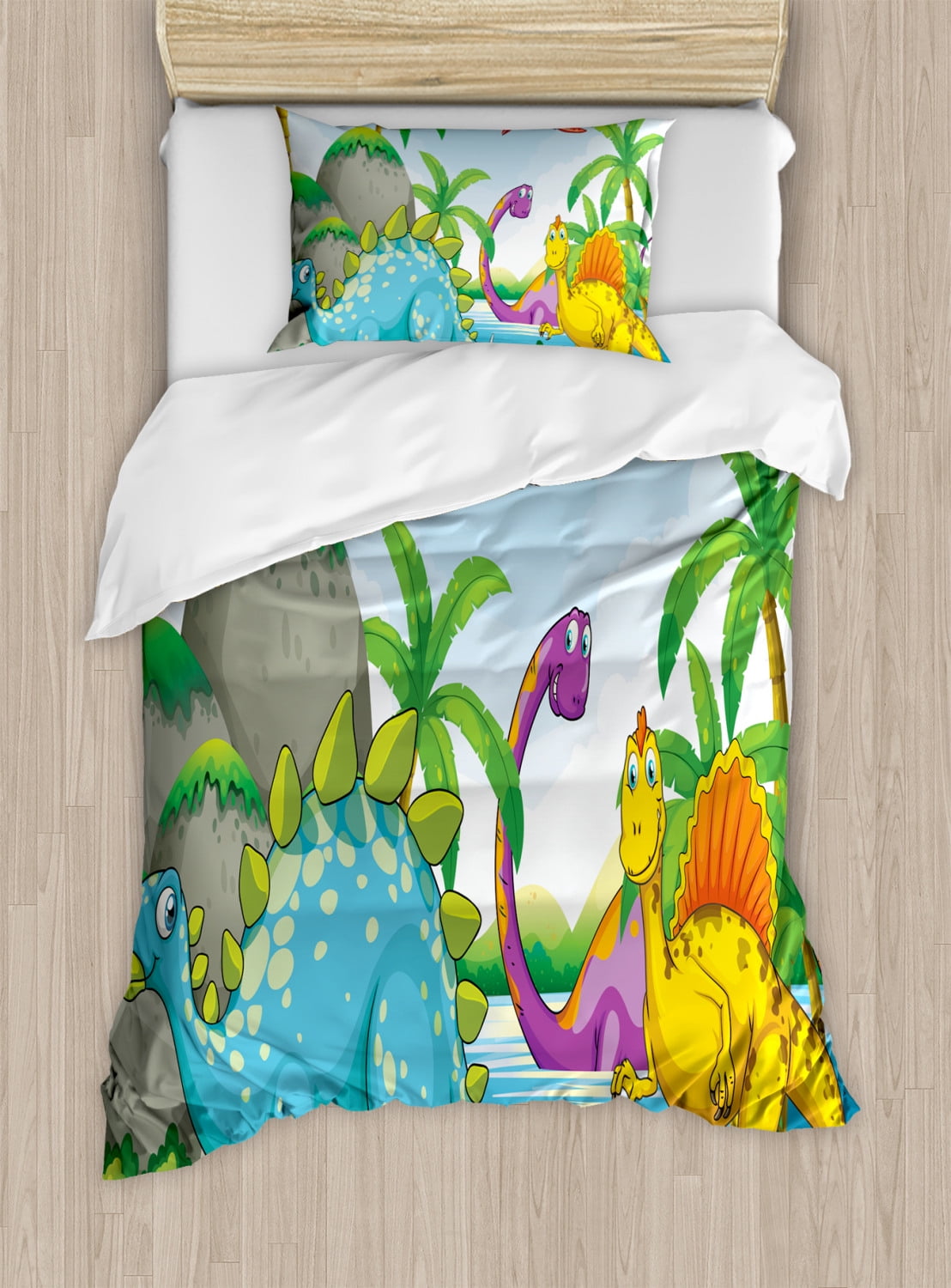 Jurassic Twin Size Dinosaur Print Microfiber Duvet Cover Set