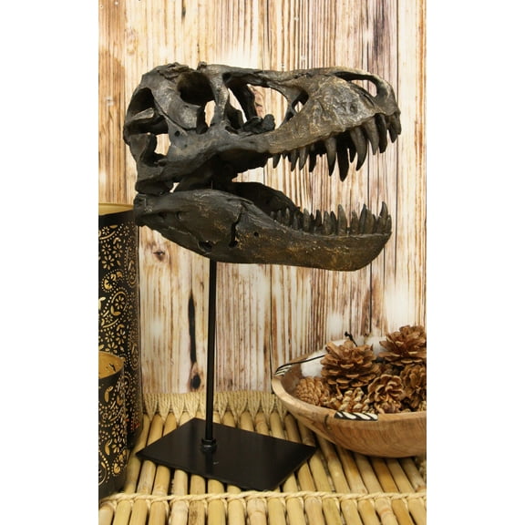 Jurassic Tyrannosaurus Rex T-Rex Faux Fossil Skull With Pole Display Mount 11.5"