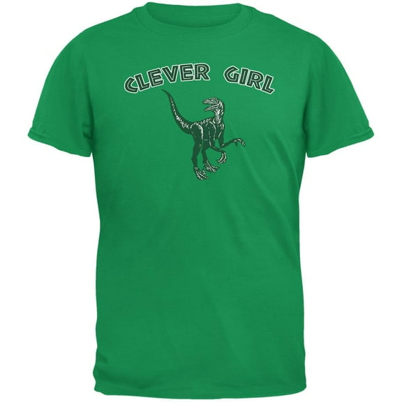 Jurassic Velociraptor Clever Girl Irish Green Adult T-Shirt - Small