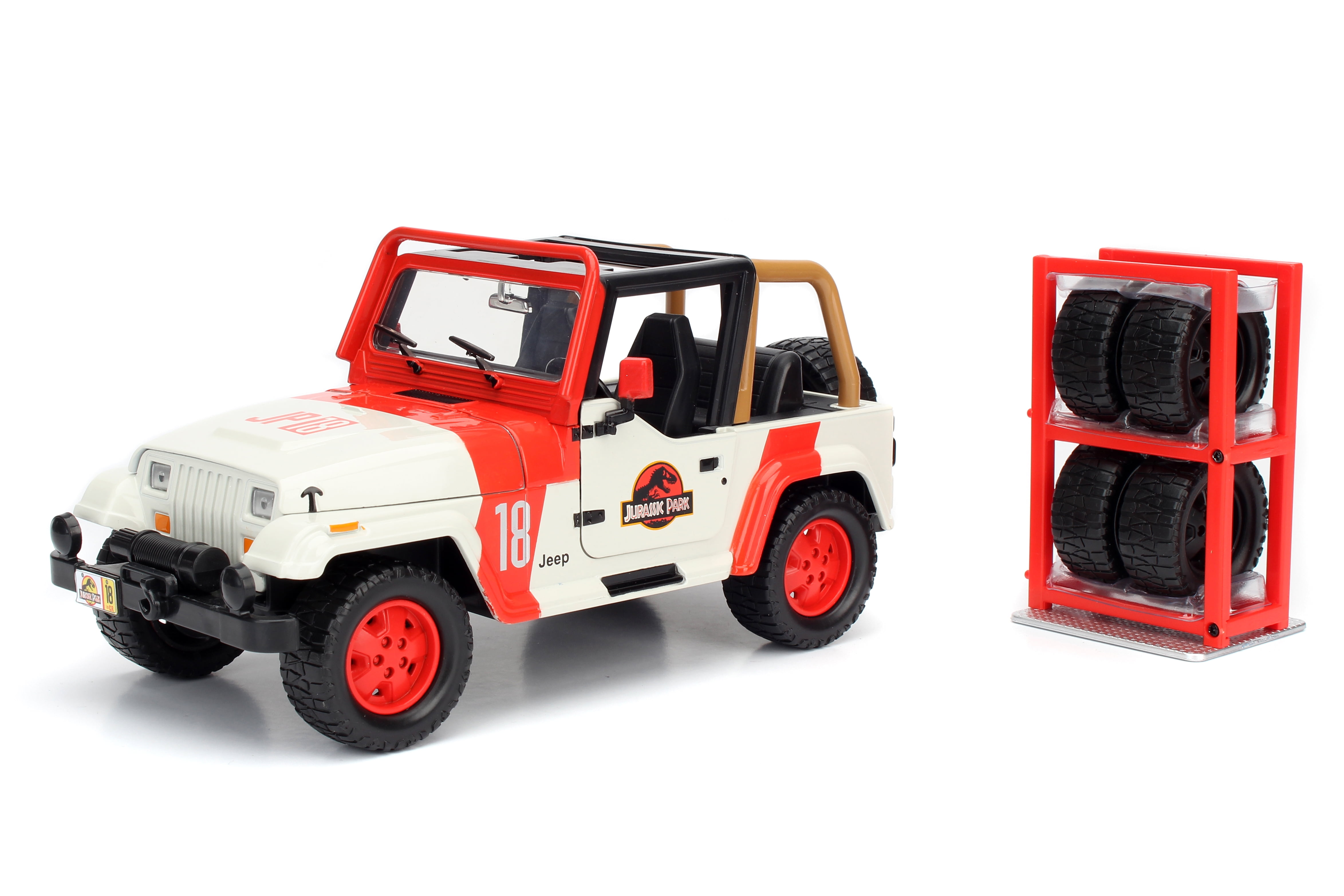 ジュラシックワールド ミニカー 1/24　Jeep Wrangler Jurassic World 1:24 Jeep Wrangler Die-cast Car with Tire Rack Play