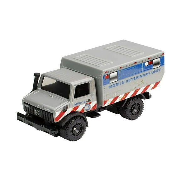 Jurassic World 1988 Mercedes-Benz Unimog U 1300 L, Silver - Mattel Hot Wheels HCP089796 - 3" Scale Diecast Model Car