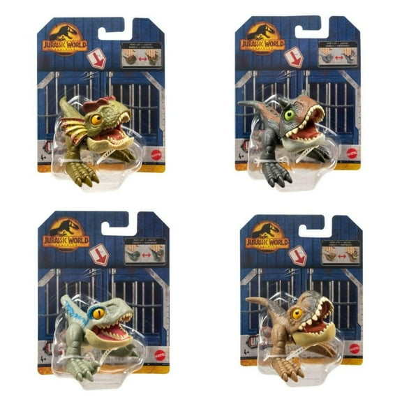 Jurassic World 2023 Wild Pop Ups Uncaged Set of 4 Figures (Tyrannosaurus Rex, Carnotaurus, Dilophosaurus, Velociraptor Blue) from HFR10-956A Release
