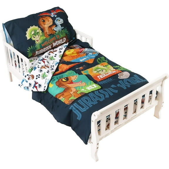 Jurassic World 3-Piece Ultra-Soft & Cozy Toddler Bedding Sheet Set for Kids - Comforter, Fitted Sheet & Pillowcase