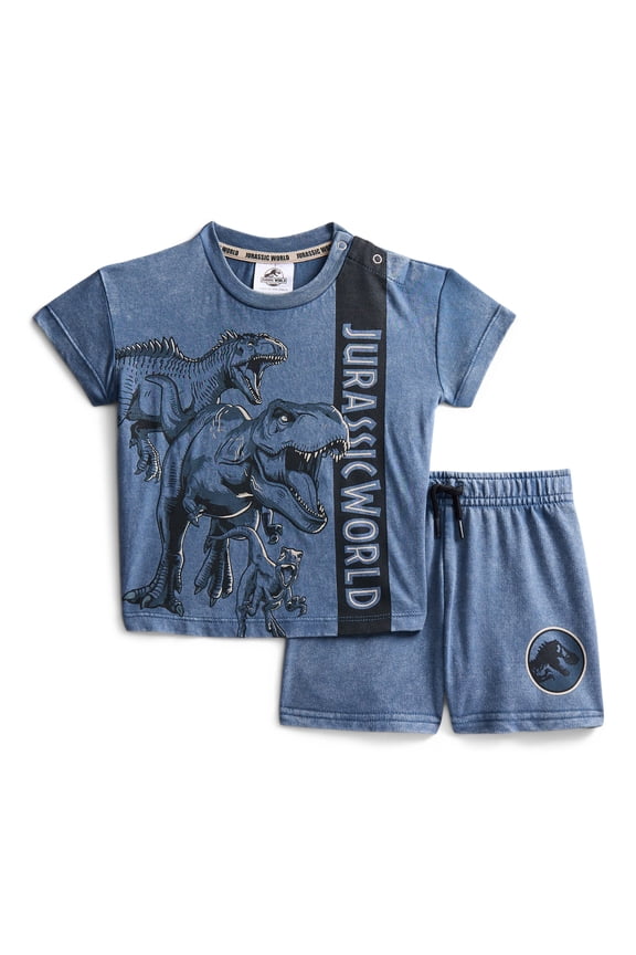 Jurassic World Baby and Toddler Boy Short Sleeve Graphic Tee and Matching Shorts Set, 2-Piece, Sizes 0/3M-5T