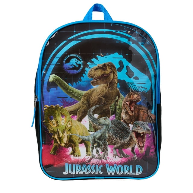 Jurassic World Backpack 15" Dinosaurs TRex Carnotaurus Kids Boys Black