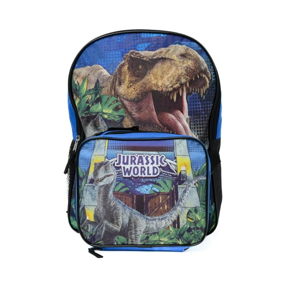 Jurassic World Backpack 16" & Insulated Lunch Bag Detachable T-Rex Velociraptor