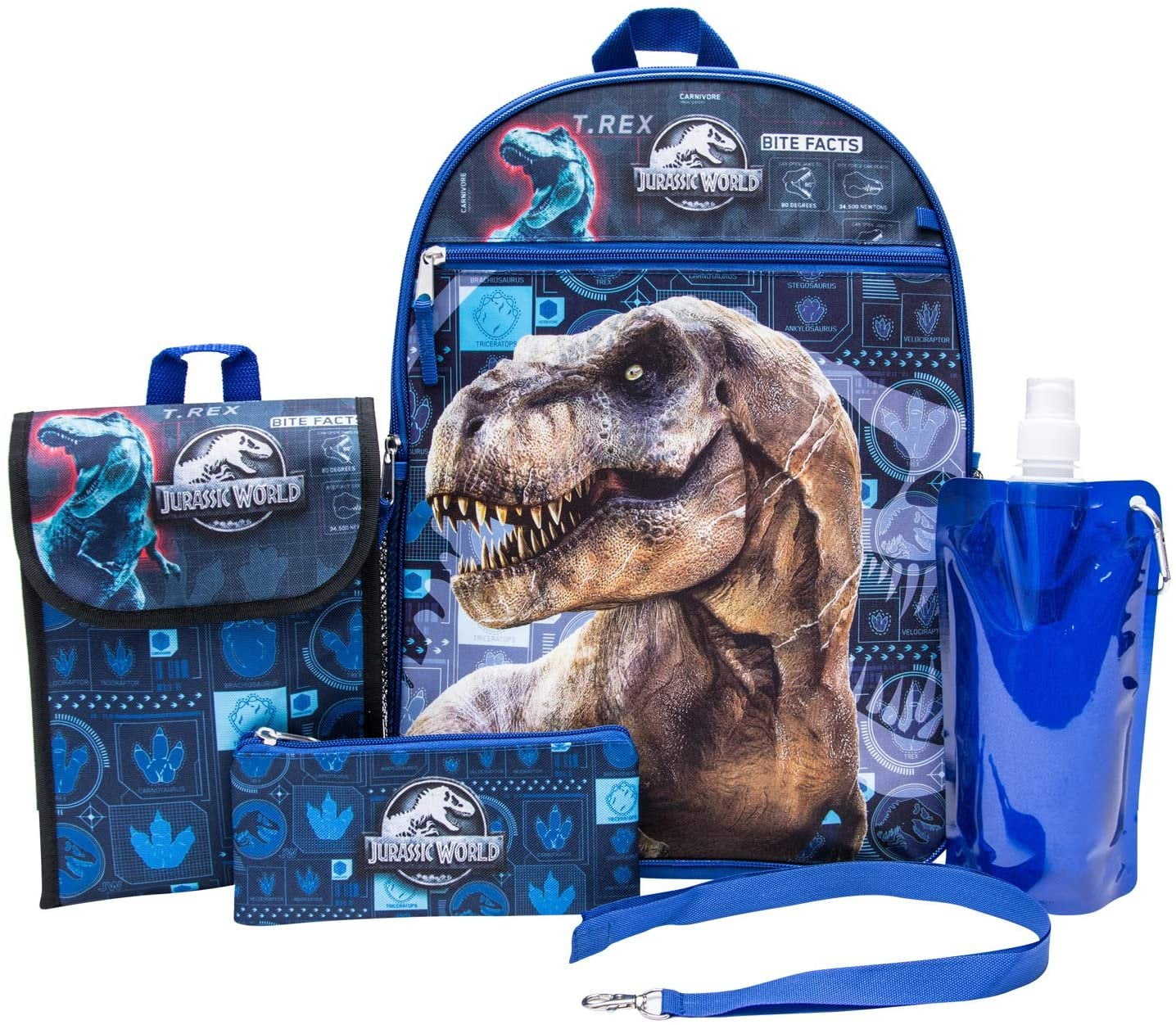Jurassic World Brandclub Jurassic World Backpack Combo Set Jurassic Park Boys 6 Piece Backpack Set Jurassic World Backpack Lunch Kit Black