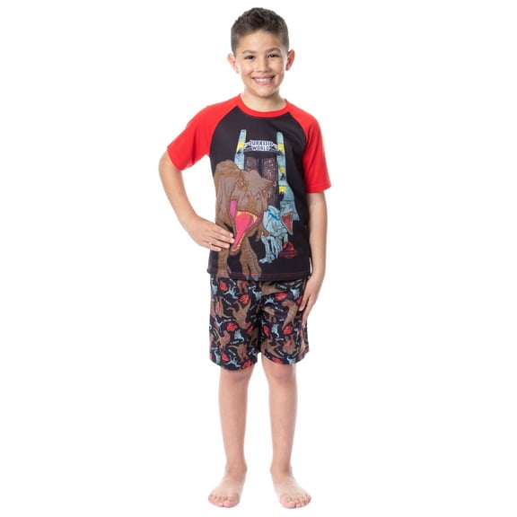 Jurassic World Boys' Blue T-Rex Park Logo Sleep Pajama Set Shorts