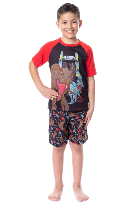 Jurassic World Boys' Blue T-Rex Park Logo Sleep Pajama Set Shorts