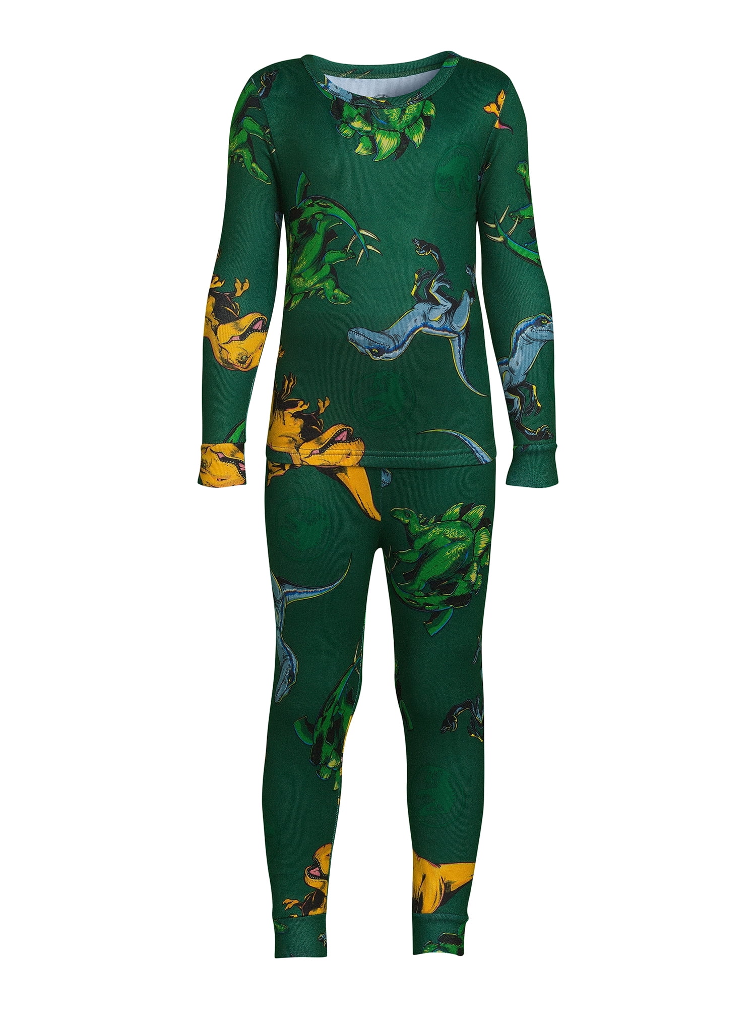 Jurassic World Boys Dinosaur Long Sleeve All Over Print 2 Piece Pajama Sleep Set, Sizes 4-10