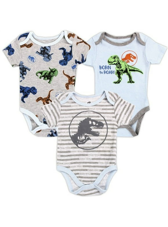 Jurassic World Boys Infant 3-Pack Onesies, Size 0-9 Months