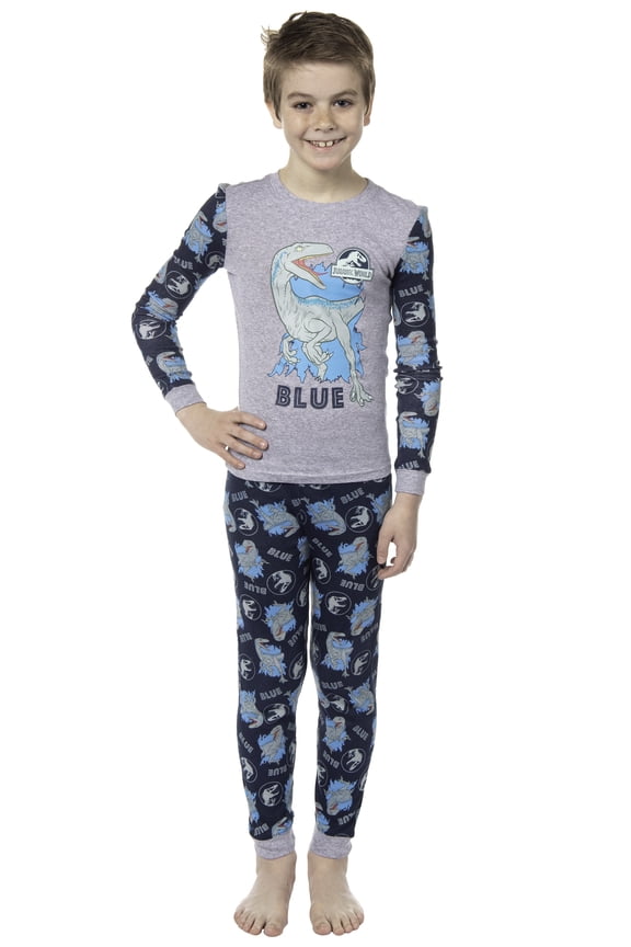 Jurassic World Boys' Movie Film Park Logo Blue Tight Fit Sleep Pajama Set