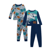 JURASSIC WORLD Boys' Pajamas - 4 Piece Long Sleeve Cotton Snug Fit Pajama Pant Set for Boys (4-10)