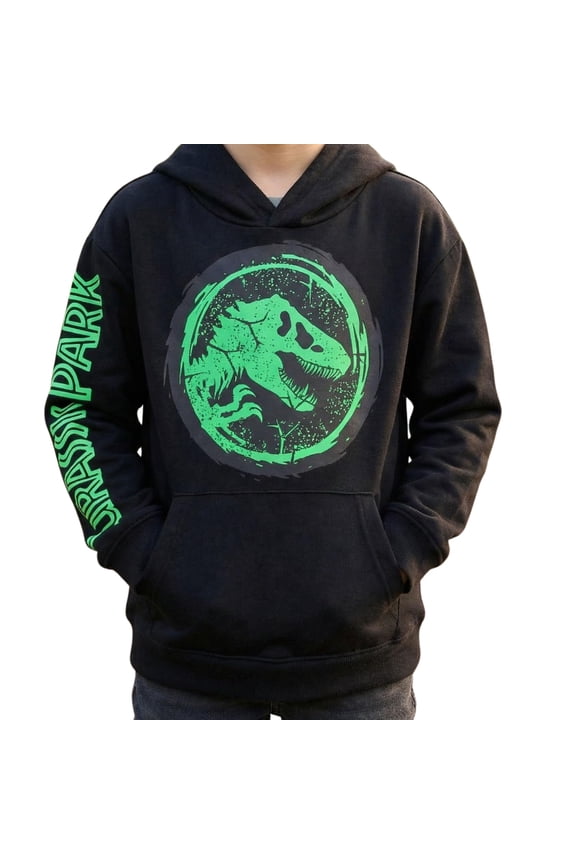 Boys Pullover Hoodie, Dinosaur Graphic Fleece Sweatshirt, Black, Sizes 420
