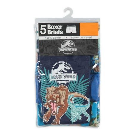 Jurassic World Boys Underwear, 5 Pack Boxer Briefs Sizes 4-8