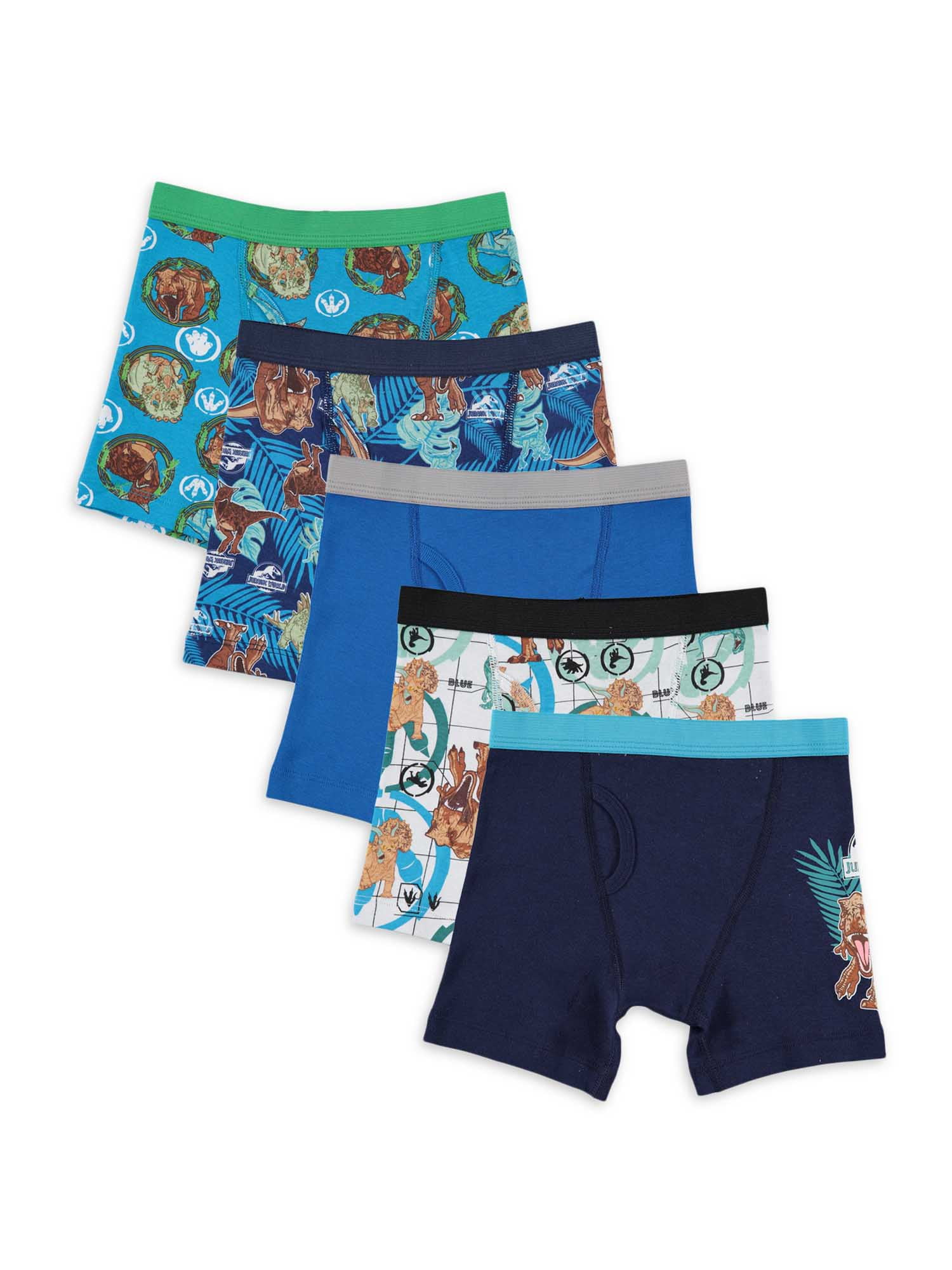 Jurassic World Boys Underwear, 5 Pack Boxer Briefs Sizes 4-8