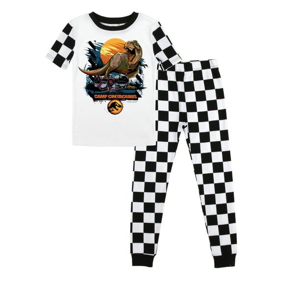 Jurassic World Camp Cretaceous Boy's Short Sleeve Shirt & Checkerboard Sleep Pajama Pants Set-8