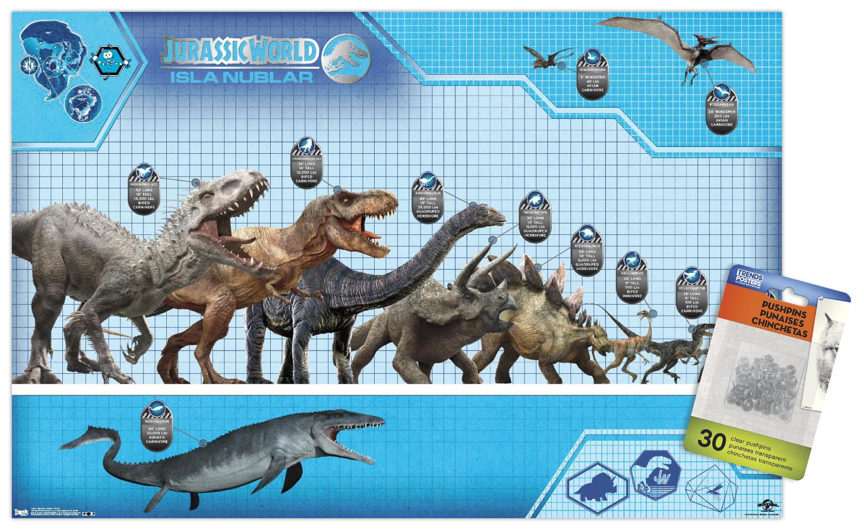 Jurassic World - Chart Wall Poster with Push Pins, 14.725" x 22.375"