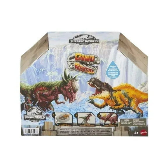 Jurassic World Dino Reveal 2 Dinosaur Toys in Battle Arena, Warm Water Changes Decoration