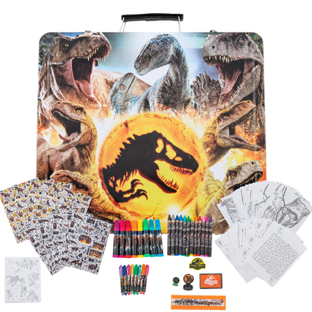 Jurassic World Dinosaur Art Kit Gel Pens Markers Stickers with Carrying Tin 600+ Pieces