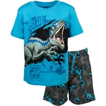 Jurassic World Dinosaur Blue Little Boys T-Shirt and French Terry Shorts Outfit Set Toddler to Big Kid