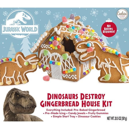 Jurassic World Dinosaur Gingerbread House Kit with Dinosaur Cookies, 20.5oz, Contains Wheat, Egg, Soy, Milk