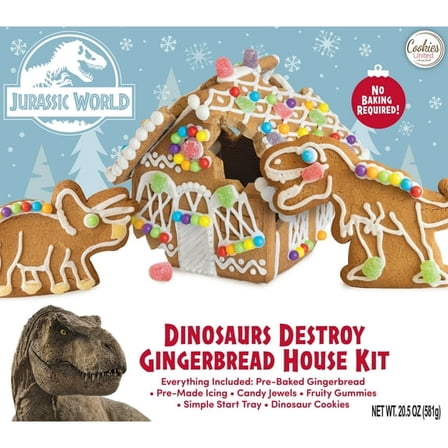 Jurassic World Dinosaur Gingerbread House Kit with Dinosaur Cookies, 20.5oz, Contains Wheat, Egg, Soy, Milk