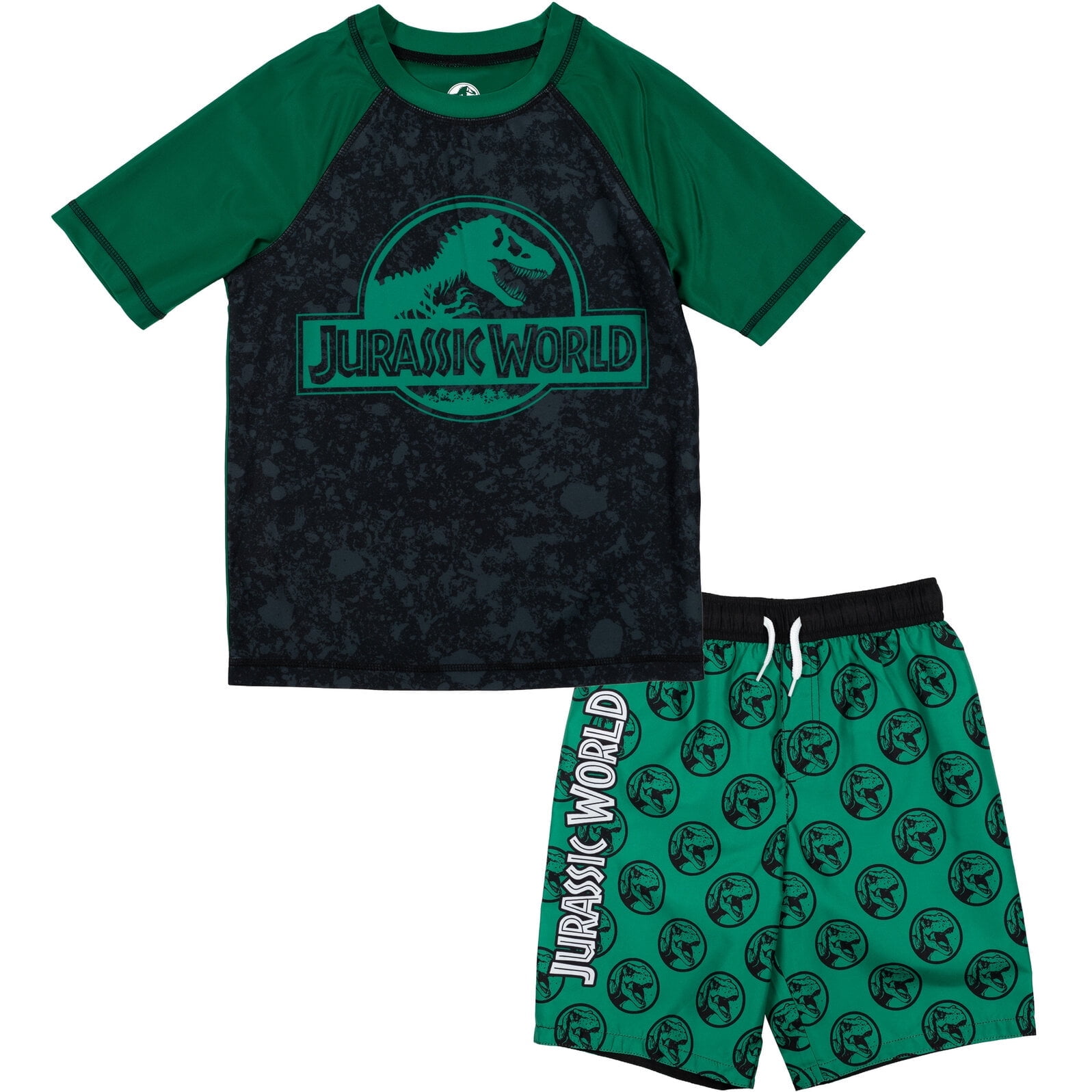 Jurassic World Dinosaur Little Boys Rash Guard and Swim Trunks Outfit