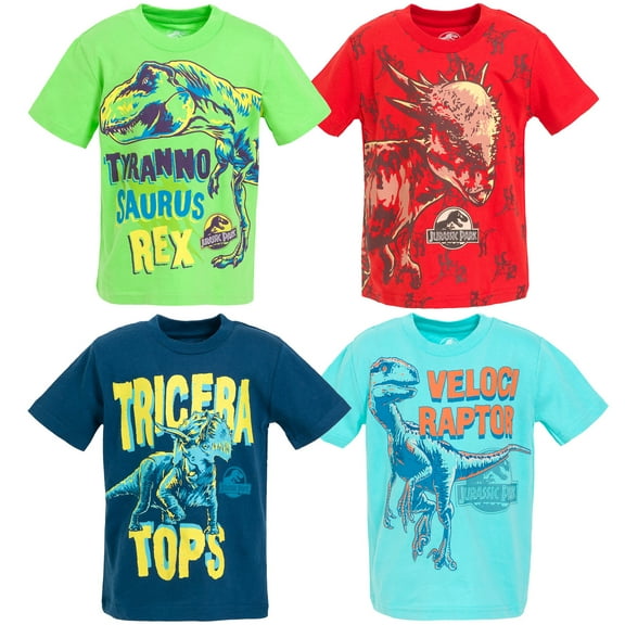 Jurassic World Dinosaur T-Rex Big Boys 4 Pack T-Shirts Toddler to Big Kid