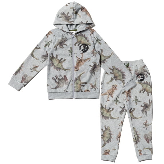 Jurassic World Dinosaur T-Rex Fleece Zip Up Hoodie and Jogger Pants Set Logo Little Kid to Big Kid