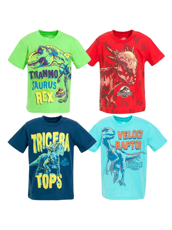 Dinosaur T-Rex Little Boys 4 Pack T-Shirts Toddler to Big Kid