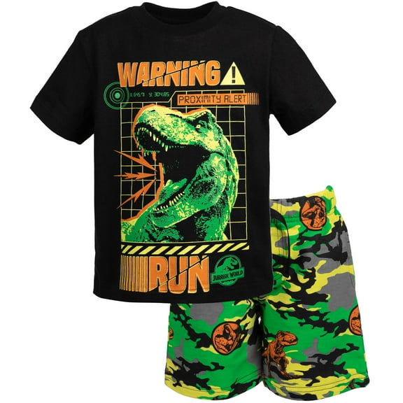 Jurassic World Dinosaur T-Rex Little Boys T-Shirt and French Terry Shorts Outfit Set Toddler to Big Kid