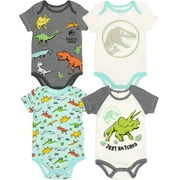 Jurassic World Dinosaur T-Rex Newborn Baby Boys 4 Pack Bodysuits Newborn to Infant